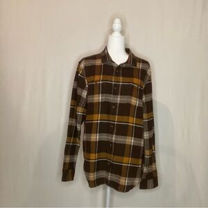 Vans Brown/Orange Plaid Men's Flannel Shirt Buttons Collar Long Sleeves Sz L